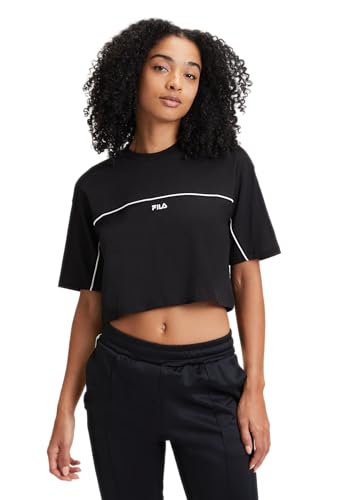 FILA Loobu Camiseta de Cuello Redondo, Negro, XL para Mujer