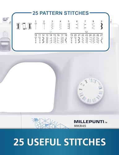 MILLEPUNTI Sewing Machine with 25 Stitches Automatic Needle Threader and Bobbin Winder Include 4 Feet and Accessories Perfect for Beginners Quilting and DIY MKR45 - Thumbnail 2
