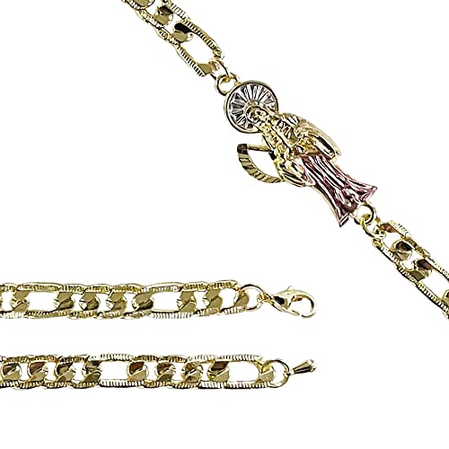 Gold Plate Santa Muerte Chain ID Bracelet For Women Men, La Santa Muerte Goth For Gifts, Mexican Skull Grim Reaper Jewelry3