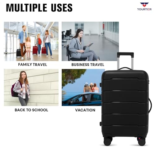 Image of 24-Inch Hard-Shell Luggage Suitcase | Lightweight 3.1 kg | 360 Spinner Wheels | 2-Way Zipper | Multi-Functional Lock | Business & Family Travel Trolley Bag (1, BLACK-24INCH)