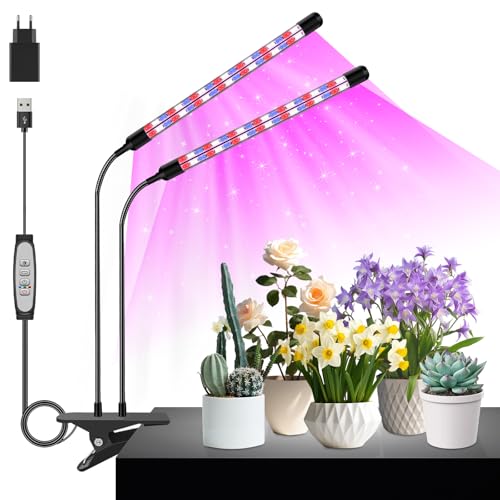 COKOLILA 2 Köpfe Pflanzenlampe LED, 160 LEDs 460nm/660nm/6500K Vollspektrum Grow Light, 3 Lichtmodi Pflanzenlicht mit Auto ON & Off Timer 6/12/18H, 5 Helligkeit, ideal für Pflanzen