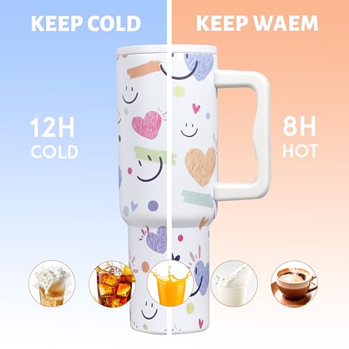 Image of Stainless Steel 1200 ml Vacuum Tumbler with Lid & Straw - Double‑Wall Insulated Cup for Travel, Gym & Office - Keeps Beverages Hot or Cold - 1.2 L Capacity (White Smily)