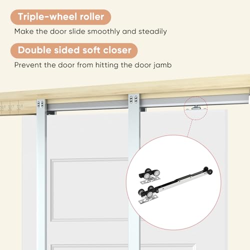 Image of BARNSMITH 32in x 80in Sliding Pocket Door, Track Hardware and Frame Kits with 5-Panel White Paintable Door Slab Included, Soft Close Mechanism, Durable and Smooth