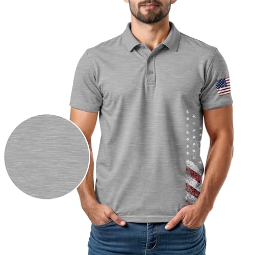 Image of Patriotic USA Golf Polo Shirt - Men's Performance Short Sleeve Moisture Quick Dry Fit Athletic Veteran UPF Stretch Casual Fun