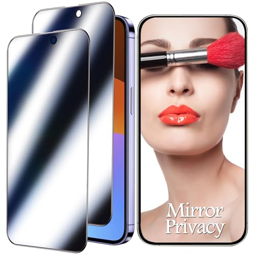 Film anti-espion iPhone 15 Pro en verre trempé incassable avec effet miroir argenté