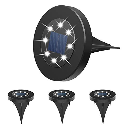 PREKIAR Solar Ground Lights, 8LED 800mah Solar Pathway Lights Outdoor IP65 Waterproof Garden Landscape Lighting for Yard Deck Lawn Patio Walkway-6000K (4 PACK)