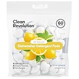 Clean Revolution All Natural Dishwasher Detergent Pods, 60 Pods, Enzyme Powered, No Chemical Additives, No Residue - SUN LEMON - Made in USA