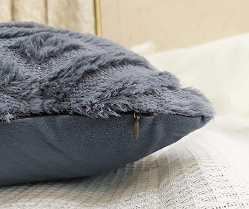 Drmstow Faux Wool Throw Pillow Covers 18X18, Soft Short Plush Velvet Couch Pillow Covers Decorative Faux Fur Boho Pillow Case Cushion Covers Set Of 2, Crey #TOP1