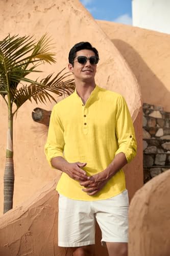 Image of Zombom Men's Solid Cotton Polyester Blend Straight Kurta Shirt, Regular Fit Full Sleeve Short Kurta Shirt