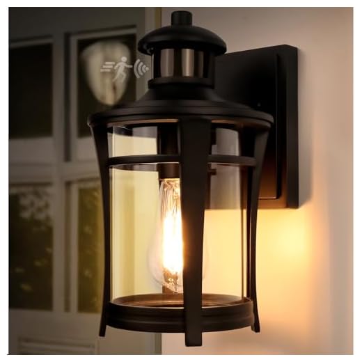 Motion Sensor Outdoor Lights, 3 Lighting Modes Porch Light Fixture for House, Dusk to Dawn Exterior Wall Light with Bulb, Waterproof Aluminum Anti-Rust Lantern for Garage Entryway, Motion Activated