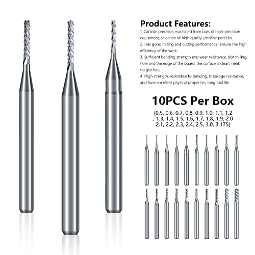 Attacco 1/8 Pollici Set 10 Frese CNC Carburo Titanio - Punte Incisione PCB 0.3mm Per Router Utensili CNC 1/8 - Foto 12