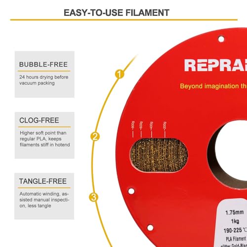 Image of RepRapper Glitter Gold PLA 1, Galaxy Gold 3D Printer Filament 1kg (2.2lbs, Dimensional Accuracy + /- 0.02mm, Fits Most FDM Printers for Metallic Prints