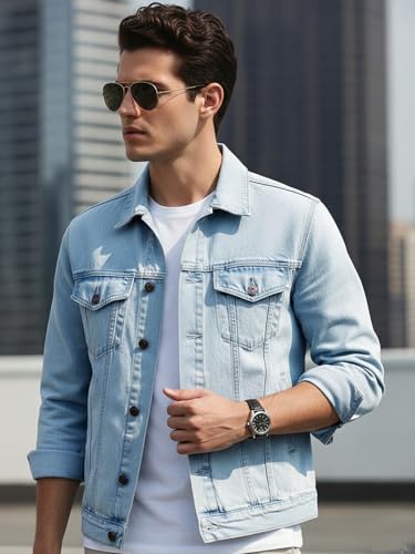 Image of Urbano Fashion Men's Regular Fit Washed Full Sleeve Denim Jacket