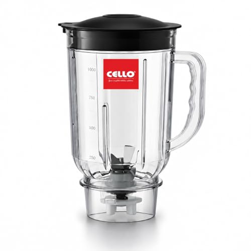 Image of CELLO Mixer Grinder Juicer Jar 1 Litre Transparent Polycarbonate Jar | Unbreakable, Durable & Lightweight | Universal Fit Mixer Grinder Replacement Jar for Blending & Juicing Black