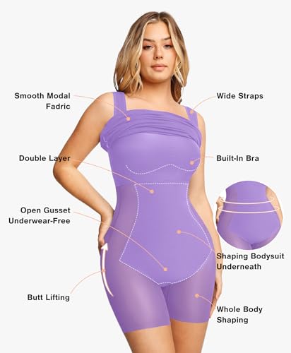 Image of Popilush Cocktail Dresses for Women Built in Shapewear Bra 8 in 1 Square Neck Mini Slit Party Summer Dress