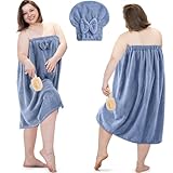 Xtinmee 2 Sets Plus Size Womens Wrap Towel with Hair Towel Bath Towel Wrap Shower Dress Towel Spa Wraps for Women's Bathrobe (Blue)
