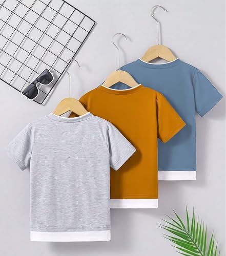 Image of KYDA KIDS 100% Cotton Regular Fit Half Sleeve Solid Round Neck Tshirt for Boys (Pack of 3)