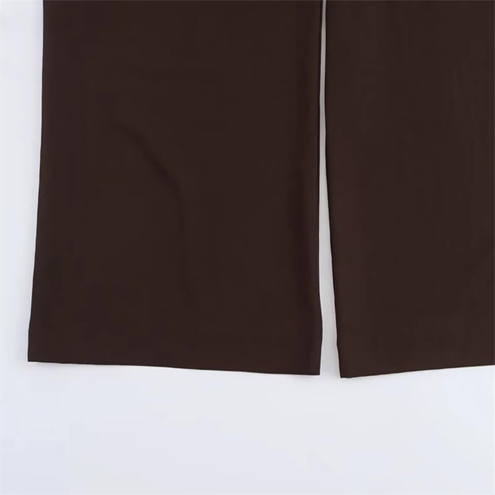 Women's Belted Front Zipper Vintage High Rise Straight Leg Pants