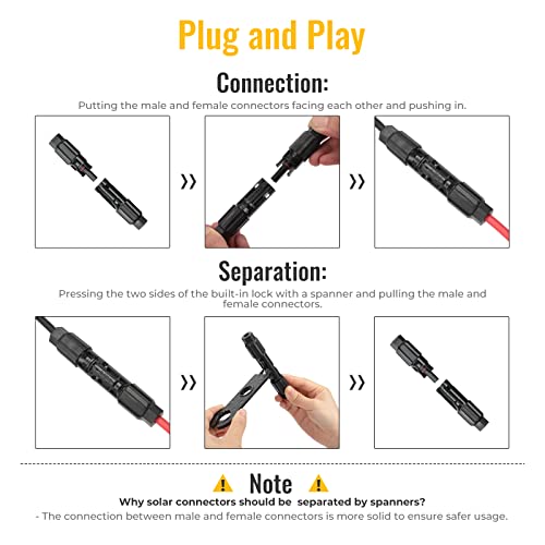 BougeRV 12 peças conector solar conectores de cabo painel solar kit conectores de painel solar conec