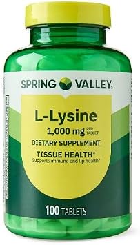 Spring Valley L-Lysine Dietary Supplement Tablets for Tissue Health, 1000 mg, 100 Tablets per Bottle.