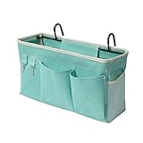 Loghot Bedside Caddy/Bedside Storage Bag Hanging Organizer for Bunk and Hospital Beds,Dorm Rooms Bed Rails,Can be Placed Glasses,Books,Mobile Phones,Keys (Light Blue)