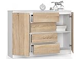 BDW Kommode, viel Stauraum, Schrank, Flur, Badezimmerschrank, Kommode, Multifunktionsschrank. Abmessungen: 138 x 99 x 40 (Weiß/Eiche Sonoma)