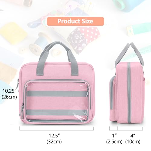 Image of LUXJA Sewing Storage Organizer with Folio Open Design, Sewing Organizer Bag with Versatile Pockets for Sewing Kits, Pink