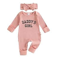 Geagodelia Baby Mädchen Strampler + Stirnband Neugeborene Kleidung Outfit Overall Babykleidung Weiche Babystrampler (Daddy’s Girl - Pink, 0-3 Monate)