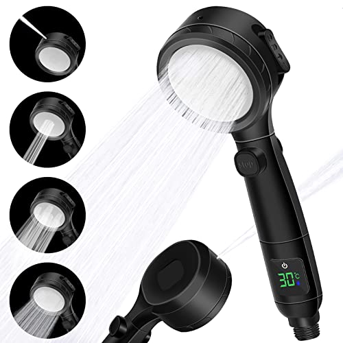 Pommeau de douche à économie d'eau - Pommeau de douche à économie d'énergie - 4 modèles de jet haute pression - Pommeau de douche avec affichage numérique de la température Cover