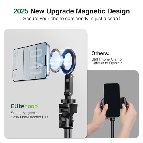 Image of elitehood Magsafe Tripod Mount Adapter with 1 /4 inch Screw & Hot Shoe, Lightweight Compact Cell Phone Tripod Mount for Camera, iPhone Camera Holder with Dual Hinges for iPhone 17 16 15 14 13 Series