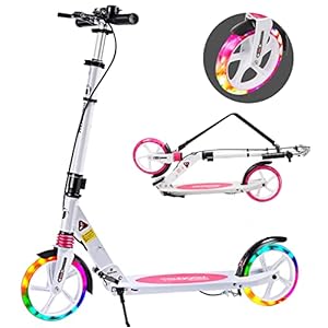 TENBOOM Kinderstep met draagriem en bel, grote wielen, inklapbaar, voor volwassenen, cityscooter, schijven en…