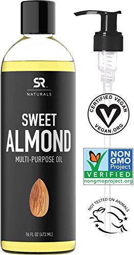 Sweet Almond Oil 16oz. Non- GMO and Hexane Free, 100% Natural Oil for Hair, Skin, Scalp and Massage Carrier Oils. UV Resistant BPA Free Bottle by Sports Research