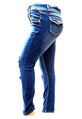 Jack David Womens Plus Size Distressed Ripped Destroy Blue Denim Jeans Skinny/Bootcut Pants #TOP3