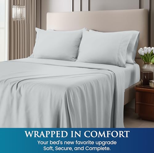 Image of Utopia Bedding Queen Sheet Set, Soft Microfiber 4 Piece Bed Sheets with 15 inch Deep Pocket - Easy Care Brushed Microfiber (Queen, Light Grey)
