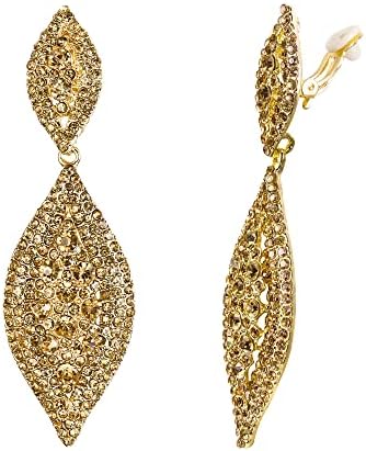 EVER FAITH Women's Crystal Wedding Bridal Charm 2 Leaf Drop Clip On Dangle Earrings