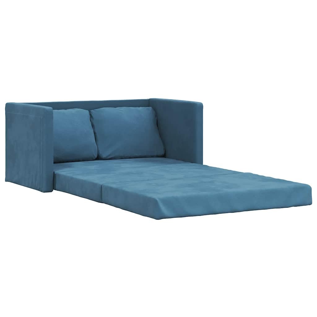 Sofa podłogowa z funkcją spania, niebieska, 122 x 204 x 55 cm, aksamitne obicie, design 2 w 1, metalowy stelaż, wygodne łóżko podłogowe do salonu i małych pomieszczeń