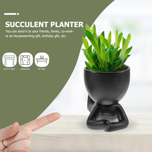 Pots à bonsaï en céramique noire YARNOW x2 pour mini succulentes - 8