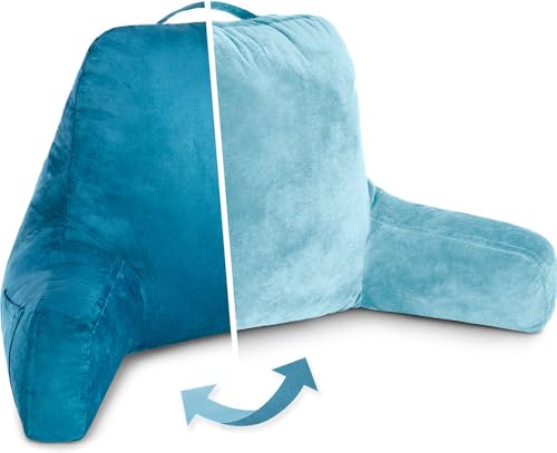 Husband Pillow Aspen Rodeo Blue, Reading Pillow Bed Rest Chair, Two-Sided Reversible Fabric, Large Lounge Cushion Adult Backrest with Arms, Comfy Back Support for Sit Sitting Up, Wash/Remove Cover