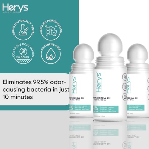 Image of Herys 4% Aha Bha Underarm Roll On | with 2% Lactic Acid, 1% Mandelic Acid, 1% Salicylic Acid | Prevents Odour, Reduces Pigmentation | for Radiant Underarms, 50Ml