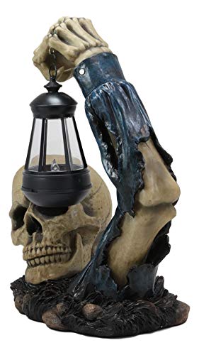 Ebros Gift Death Hallows Skeleton Rising From The Grave Holding Solar Powered Lantern Led Light Patio Decor Figurine Statue Halloween Ossuary Macabre Patio Path Lighter Courtesy Lamp Sculpture #TOP3