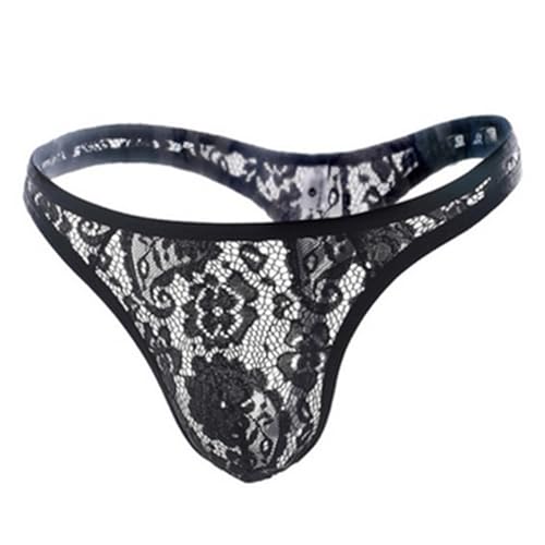 Mens Lace Panties Underwear Sexy Sissy Lingerie Sheer Mesh Briefs Low Rise G-Strings Underpants for Sex Naughty Black