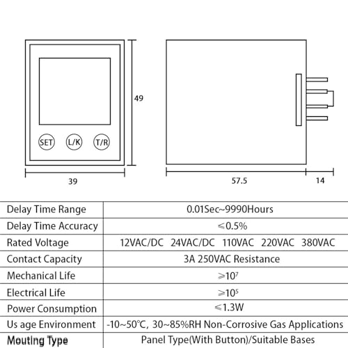 Relais temporisé LCD ST3P 12V AC DC programmable avec minuterie de précision