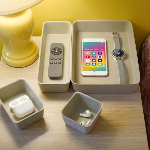 Image of Welaxy Minimalist Felt Desk Drawer Organizer Tray 8pc Stone Storage Bins