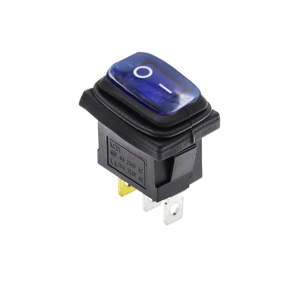 IDGTTLDF 1PCS 15X21MM On-Off IP67 3Pin Blue light 6A 10A 250VAC Push Button Switch Rocker Switch