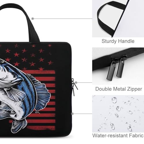 Protective Sleeve Case with Double Metal Zipper, Portable Vintage Bass Fishing Lure American Flag Laptop Bag, Computer Bags for Work Office Business Travel3