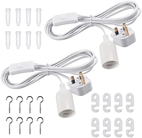 Siwinparts E27 Pendant Light Fitting with Plug Pendant Light Fitting with Plug Pendant Light Fitting E27 4m Pendant Light Ceiling Lighting Fitting with On/Off Switch- UK Plug (White) [Energy Class A++]