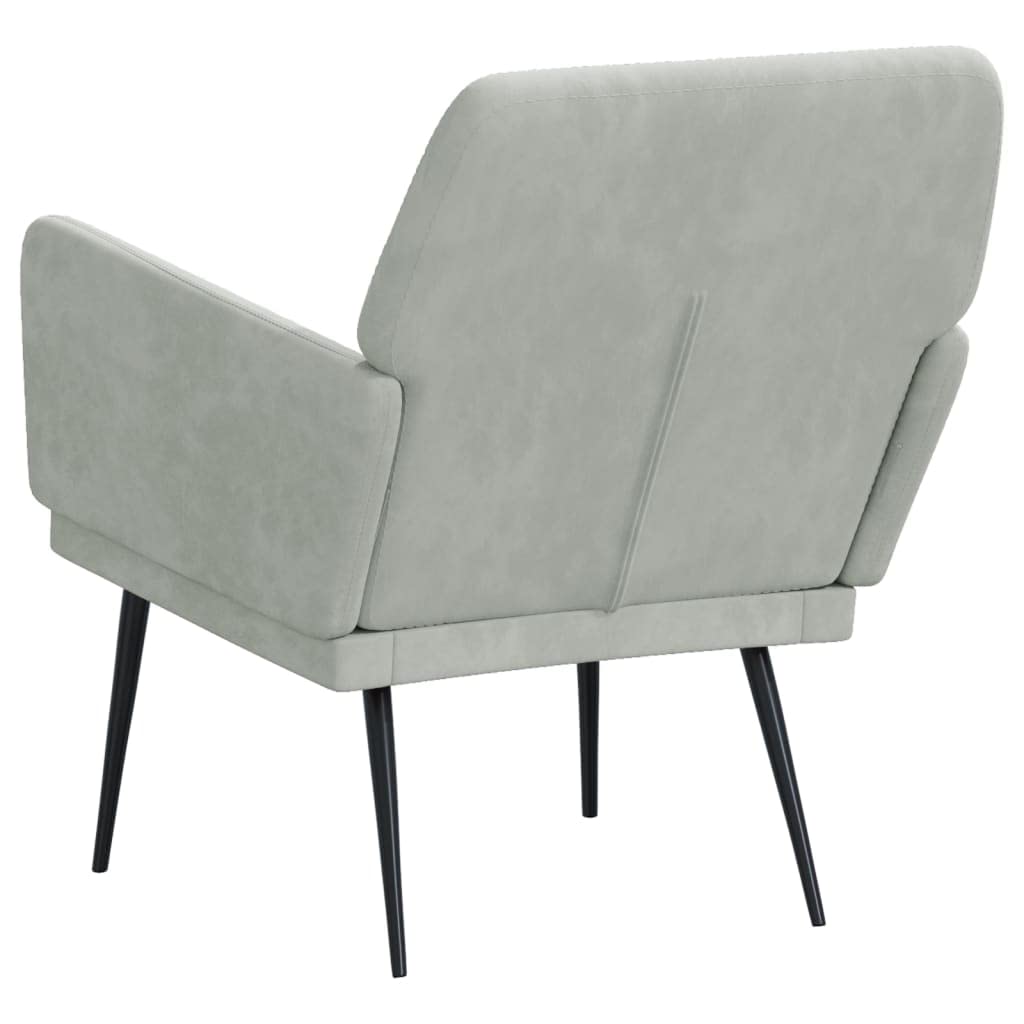 Fotel jasnoszary, 62 x 79 x 79 cm, aksamit, metalowy stelaż, przytulny fotel do salonu, sypialni, wygodny fotel do czytania do wnętrz