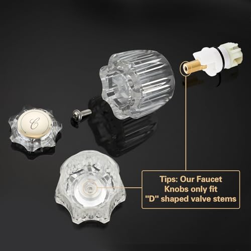 2 PCS Clear Acrylic Faucet Handles Knobs Replacement, Bathtub Sink Faucet Rebuild Trim Set Compatible with Delta Delex Peerless Faucets,Includes Screws