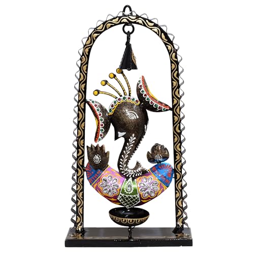 Image of KRAFTSKALA Ganesh Tea Light Candle Diya with Ringing Bell Decorative Metal Statue Showpiece for Living Room Home Decor, Tabletop, Diwali Gift