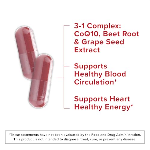 Qunol Blood Pressure Support, 3 in 1 Beets + CoQ10 + Grape Seed Extract, Beet Root Capsules That Supports Healthy Blood Circulation & Heart Healthy Energy, 60 Count (Pack of 1) - Image 5